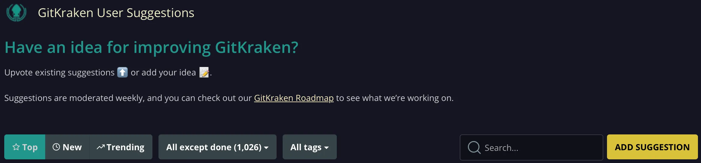 Скриншот сайта GitKraken User Suggestions